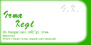 irma kegl business card